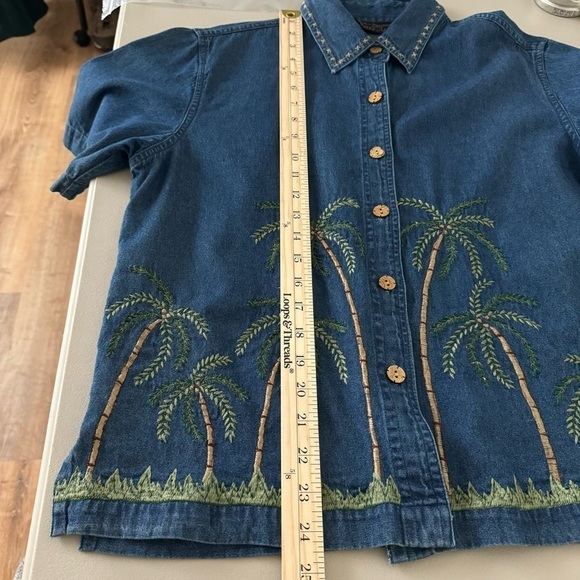 New Direction Women Button Down Shirt Petite L Palm Tree Hawaiian Vintage Retro - Picture 13 of 13